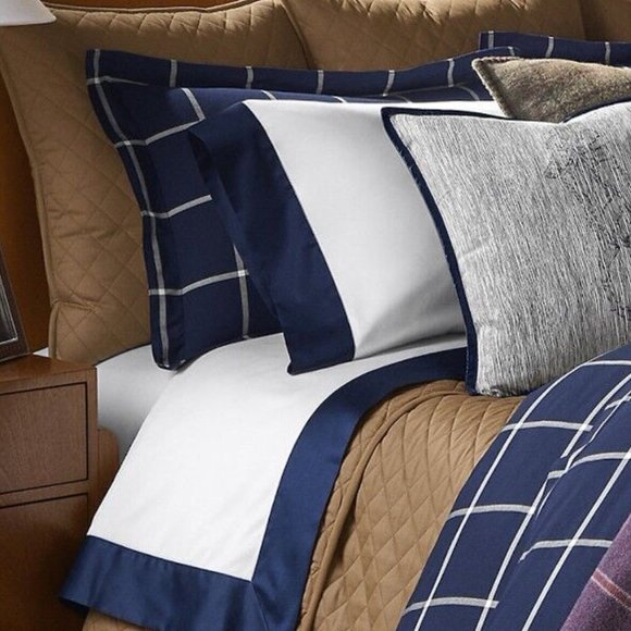 Ralph Lauren Modern Equestrian Windowpane Blue Cream Standard Sham - Picture 4 of 8